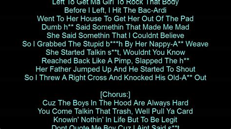 "Boyz-n-the-Hood" is the debut single by Eazy-E as a part of N. W. A. The song is the lead single from N. W. A. and the Posse. The song samples "I'm a Ho" by Whodini and vocal samples from, "Hold It, Now Hit It" by Beastie Boys as well as "Mr. Big Stuff" by Jean Knight and, near the end, the opening of "I'll Take You There" by The Staple Singers.